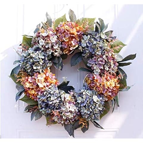 Abbie Home 22" Hydrangea Wreath for Front Door - Handmade Rustic Hydrangea Series Multicolor Floral Fall Wreath Grapevine Garland for Thanksgiving Festival Home Wall Window Décor Cover
