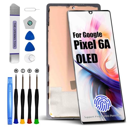 for Google Pixel 6A LCD Screen Replacement for Google Pixel 6A LCD Display Touch Screen Display Assembly Repair Kits with Frame GX7AS GB62Z G1AZG GB17L (OLED with Fingerprint Function)