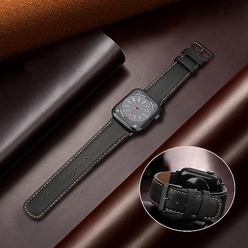 HITZEE Leather Straps Compatible with Apple Watch Strap 42mm 41mm 40mm 38mm for Women Men Genuine Leather Band Compatible with Apple Watch Ultra SE2 SE Series 10 9 8 7 6 5 4 3 2 1 - Image 3