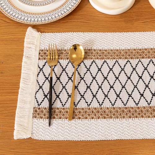 Image of HomeCloud Croshia Woven Table placemat - Heat Resistant, Washable Table Decoration for Dining, Office, Kitchen, Hotel, and Home (Rec Beige Boxes, Set of 4)