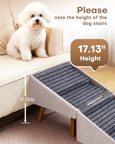 Image of Split Ottoman Dog Ramp for Couch and Bed,17.13 inch H Dog Stairs for Small Dogs and Cats, Foldable 2 in 1 Pet Steps for Medium Large Dogs and Puppy, Non-Slip Wooden Doggie Steps