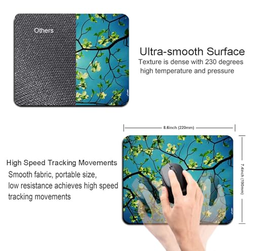 Image of Mouse Pad Dogwood Blooms, Premium-Textured Custom Mouse Mat Design, Washable Mousepad Non-Slip Rubber Base Computer Mouse Pads for Wireless Mouse