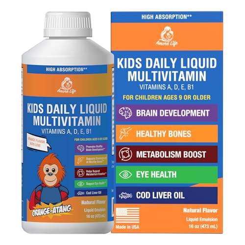 Amore Life Daily Liquid Multivitamin for Kids, High Absorption with Liquid Vitamin A, D, E, B1 and...