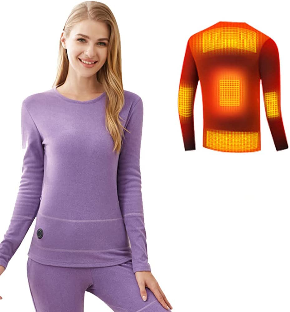 Camiseta de Ropa Interior térmica para Mujer, Camiseta de Manga Larga con calefacción USB eléctrica App para Deportes en Interiores y Exteriores (púrpura M) (púrpura S)