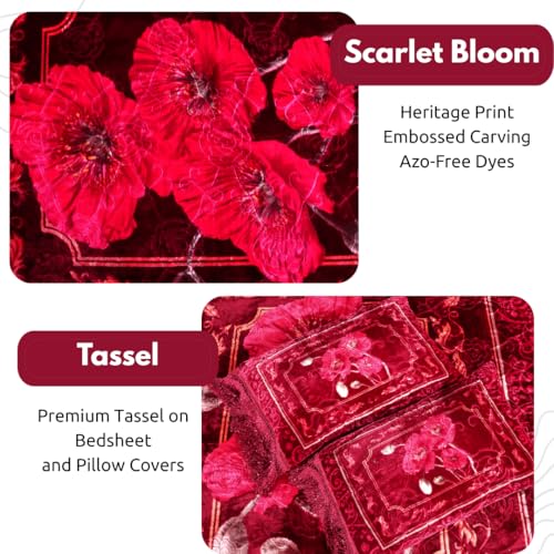 Image of Petals Dreams Bridal Bedsheet Set with 2 Pillow Covers for Wedding, King Size Double Bed (Scarlet Bloom)