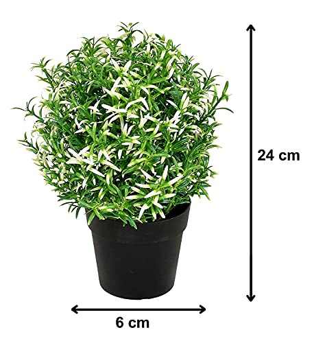 Image of PAPERI Artificial Rosemary Plants for Home Decor - Indoor Fake Rosemary Plant Flowers with Pot, Bathroom Decorations Items, Small Plastic Trees, Decoration Flower for Living Room Table, White