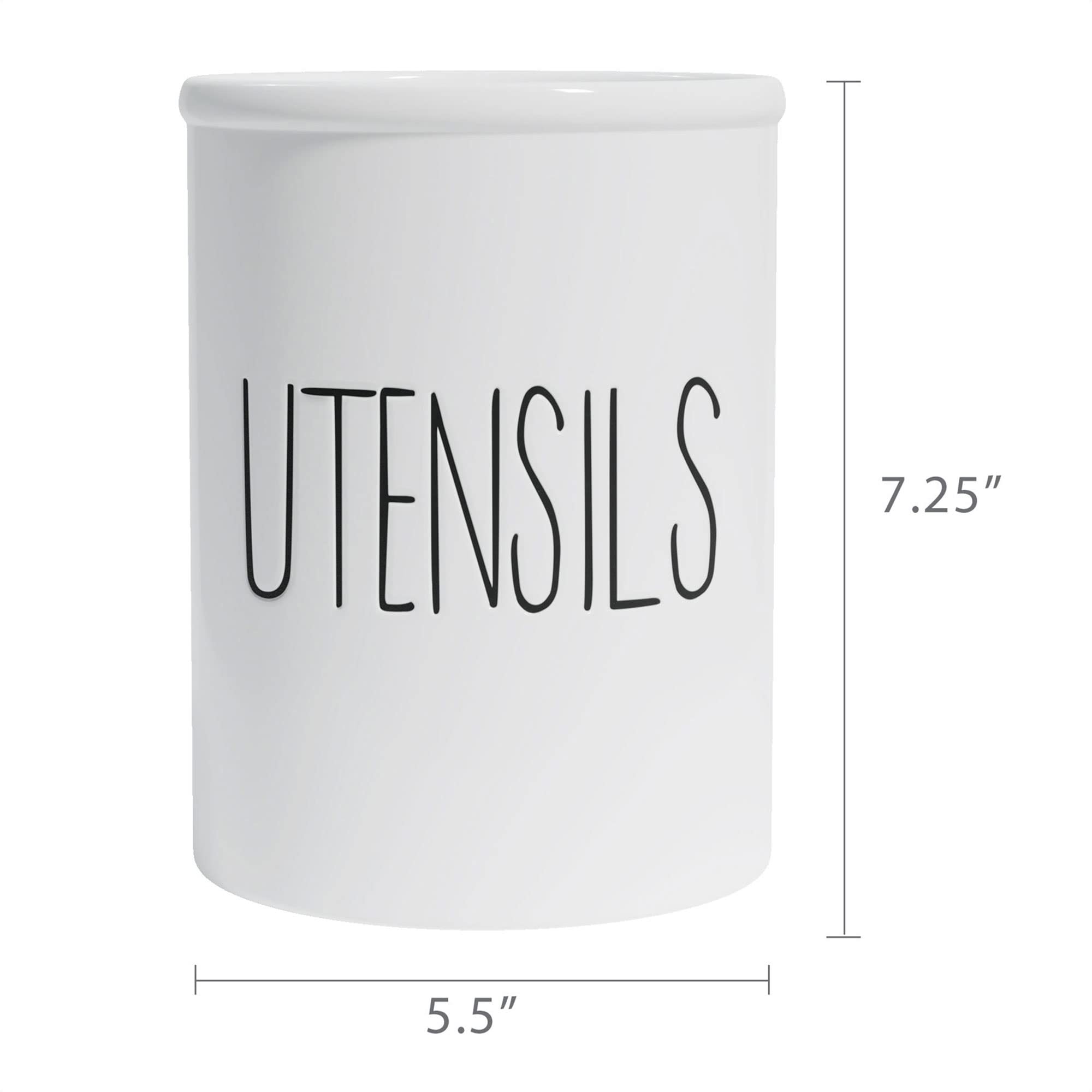 Barnyard Designs Ceramic Farmhouse Kitchen Utensil Holder for Countertop, Decorative Large Utensil Holder for Kitchen Counter, Utensil Crock Spatula Holder, 7" White