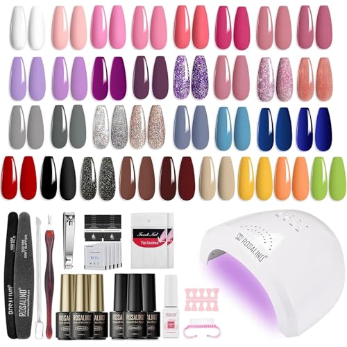 ROSALIND Kit Vernis Semi Permanent Complet, 33 Couleurs Rose Violet Gris Bleu Marron Vernis Gel avec 48W UV/LED Lampe, Kit Ongle Gel UV Complet Cadeau pour Les...