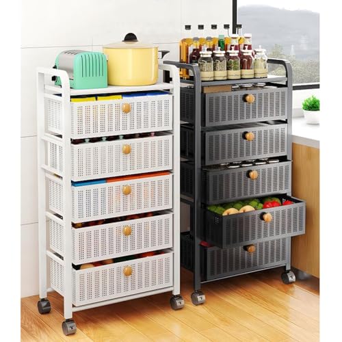 Estante móvil multicapa para almacenamiento de aperitivos, tipo cajón, para frutas y verduras, carrito de metal versátil para sala de estar, baño y balcón