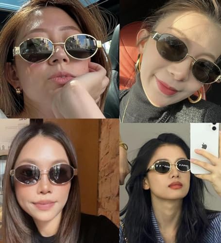 Trendy Retro Oval Sunglasses for Women Men Small Metal Frame Sun Glasses Ladies Shades BS12002