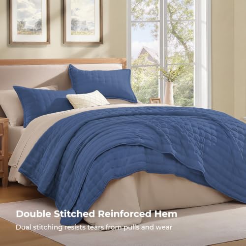 Image of Litanika King Quilt Bedding Set, 3 Pieces Blue Bedspreads & Coverlets Set | Cloud-like Soft, Breathable, lightweight, All-Season, Multi-Scenario, Machine Washable