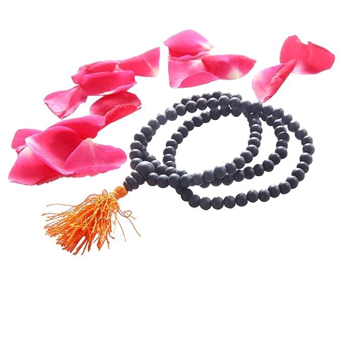 100% Natural Unpolished Black Ebony Karungali Mala - Natural Black Ebony Wood,108 Beads, Black Color Used for Prayer Bead or Meditation