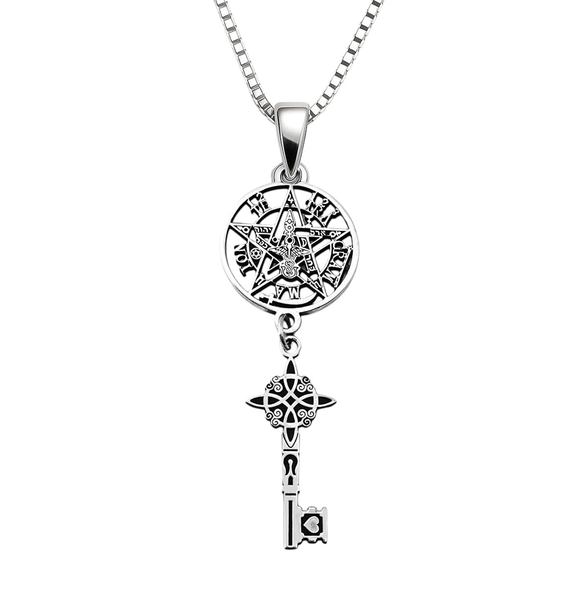 Bissier JOYAS Collar Tetratramaton Pentagrama, Plata de Ley 925, Nudo de Brujas Celta Wicca, Plateado, Mediano, Curado en Luna Llena