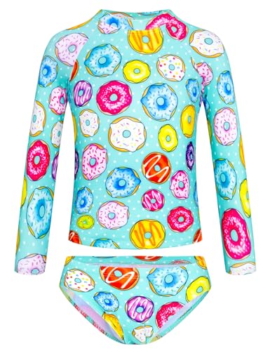 Image of TENVDA Girls Swimsuit Long Sleeve Rash Guard Sets UPF 50+ Two Piece Bathing Suits Size 3-12 Years