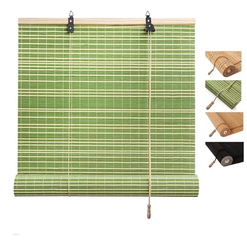 Persiana De Bambú for Ventanas Estor Enrollable De Bambú Natural con Elevador Filtrado De Luz Y Protección Solar Cortina De Bambú Cortinas Opacas for Exterior Patio Jardín Interior(Green)