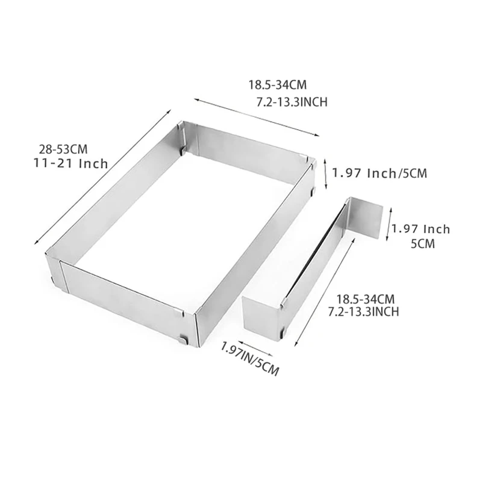 Tortenring Rechteckiger Kuchenformring, Verstellbarer quadratischer Mousse-Kuchenschneider aus Edelstahl, Backform, Gebäck-Backwerkzeug