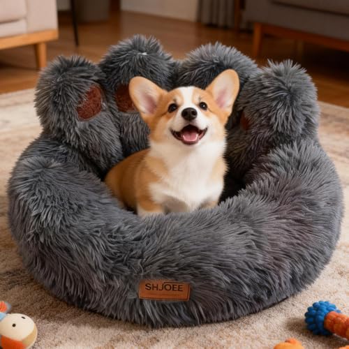 Grigio scuro, 50 cm, soffice cuccia per cani, lavabile, morbido e carino, a forma di zampa, per cani, cuccia lunga in peluche, per gattini, cani di piccola e media taglia