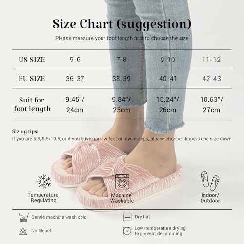 Image of Chantomoo Slippers for Women Memory Foam House Bedroom Corduroy Bow Crossbands Slipper Shoes Comfy Trendy Gift Slippers