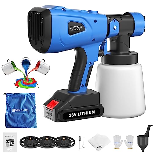 Electric Paint Sprayer Airless HVLP Handheld Spray Gun Li Battery Fence Varnish with 1500mAh Battery and Charger, 4 Nozzles/3 Patterns, and Adjustable Valve, With gloves