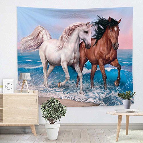KABAKE Tapisserie murale cheval courant Palomino avec longs cheveux blonds et queue d'animaux sauvages puissants à suspendre pour chambre à coucher, salon,...