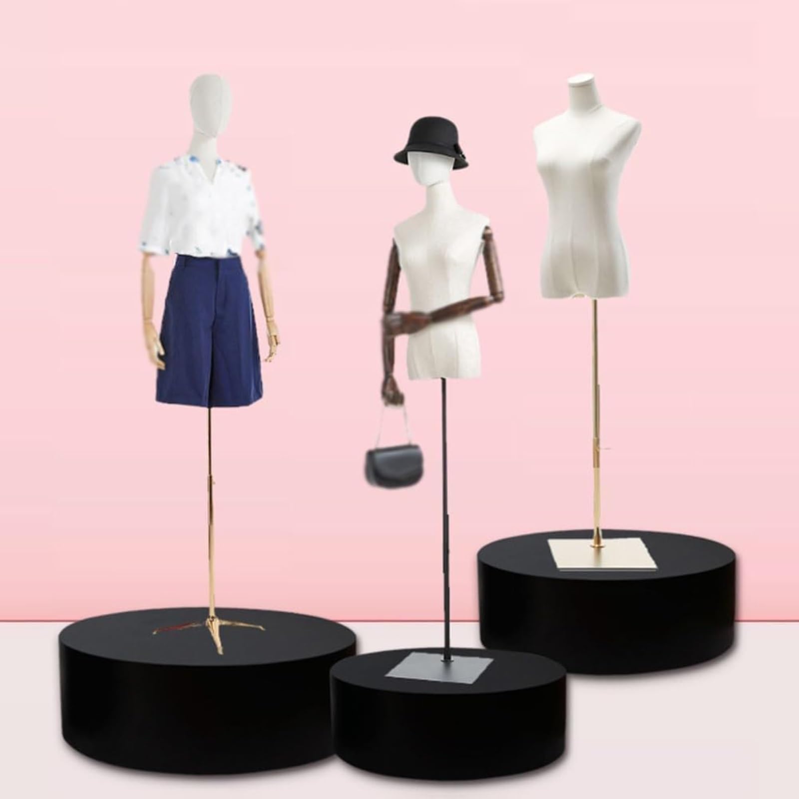 Présentoir rond sur pied pour présentation de mannequin et de chaussures, idéal pour la décoration de vêtements et de magasin de mariage