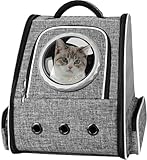 Okiki 最新型 猫 犬 キャリー リュック ペットキャリー バッグ カーテン付き 猫用 小型犬・小動物用 きゃりーバッグ リュック 大容量 宇宙船 折り畳み 2種類の窓付き 通気性 旅行 通院 防災 避難用最適 8KG