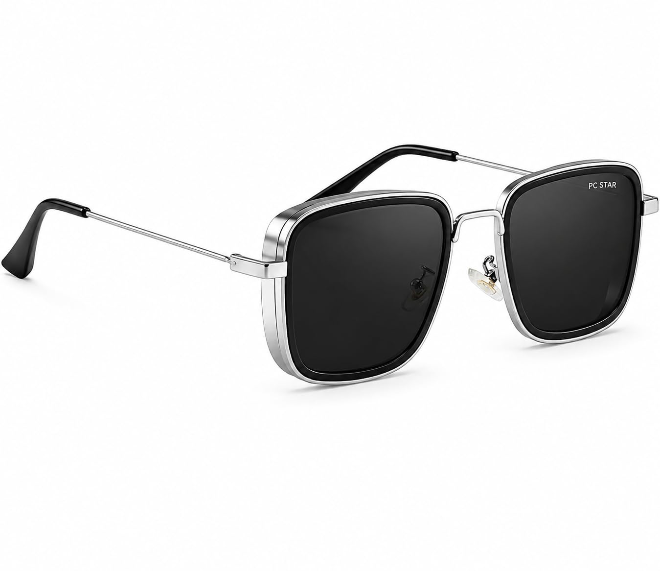 Buy PC Star Square Sunglasses for Men & Women Silver Black - Image 1