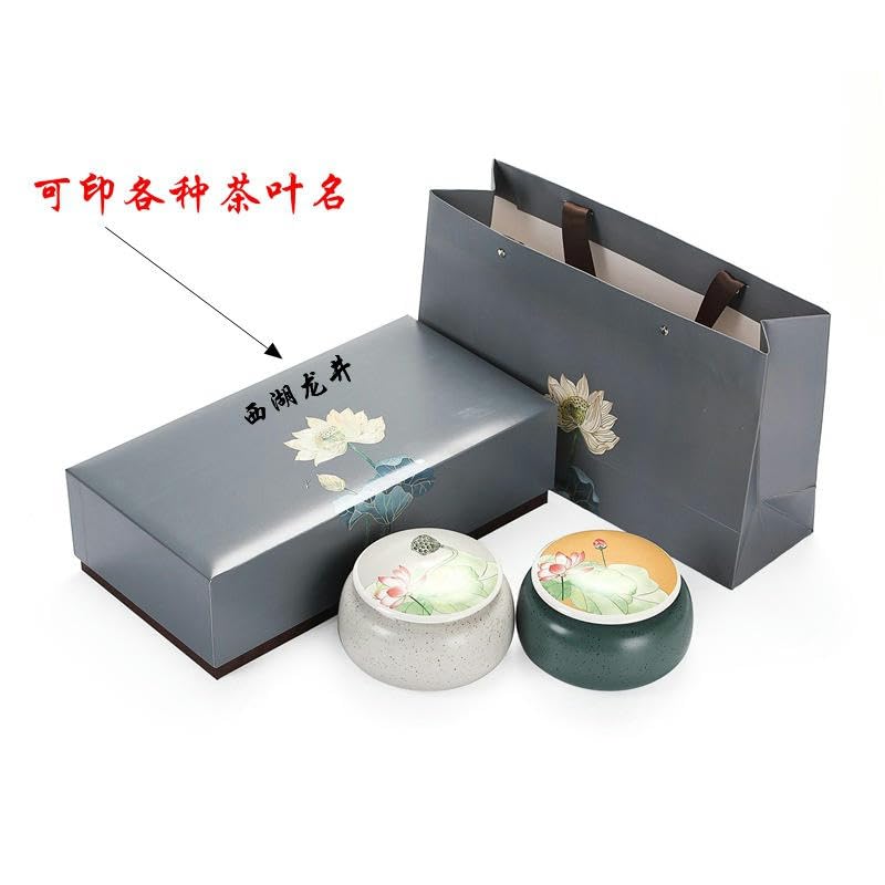 NANZU 9 * 14.5CM Barattoli di Ceramica di Loto Dipinti a Mano Rossi con coperchi Confezione Regalo Barattoli di Ceramica ermetici per tè e caffè Barattoli di Porcellana