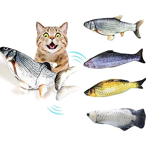 VARWANEO Cat Toy Flopping Fish Cat Toy with Realistic Tail Wagging, Interactive Plush with USB Rechargeable Battery, Chew, Claw and Bite Safe Pillow for Kittens, Plush Cotton Doll (C)