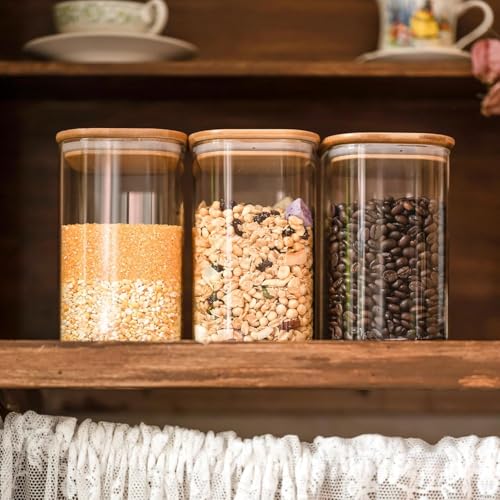 Image of Square Glass Food Storage Containers with Airtight Bamboo Lid, 1200 ml Thickened Coffee Storage Jars for Home Kitchen, Pantry, Spices, Snack set of 6(6, SQUARE BAMBOO LID GLASS JAR 1200 ml -)