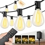 30FT Outdoor String Lights, 10+1 Waterproof & Shatterproof LED Edison Bulbs, with Remote & Dimmable, 3 Lighting Modes & Timer, Warm Yellow 2700K Patio Lights for Backyard Garden Balcony Party