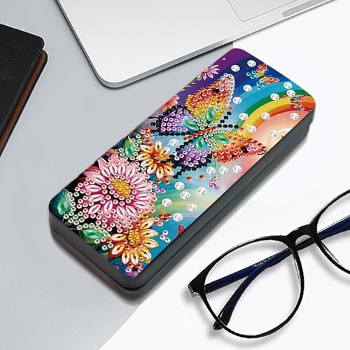 Image of DIY 5D Diamond Painting Glasses Case Kit, Butterfly and Flower Diamond Art Kits for Adults Small Diamond Painting Kit Gem Art Paint by Diamonds Dots Eyeglasses Case for Beginner Women