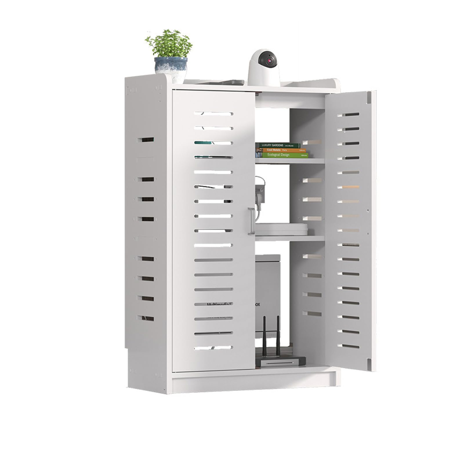 Cable Hider Large WiFi Router Cabinet with Cable Management, 20''x31''x10'' Floor Standing Organizer for Modem/Power Strips, White-picture-19