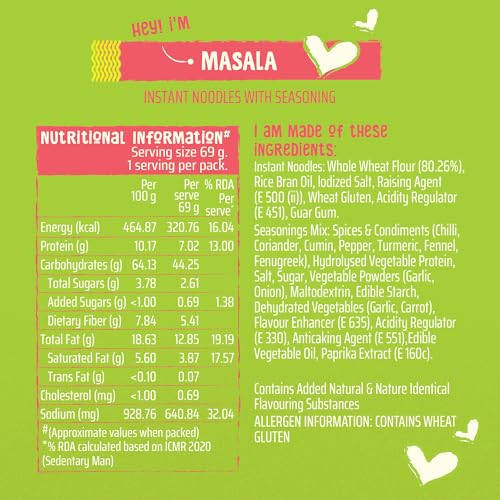Image of WickedGud Nourishing Masala Instant Noodles, Pack of (69 gm x 6)| Healthy Noodles | Whole Wheat | Whole Wheat | No Maida | No Palm Oil | No Added MSG |Source of Protein | High Fibre | Cholesterol Free