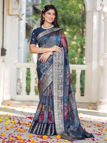 AKHILAM blue viscose silk saree – image 3