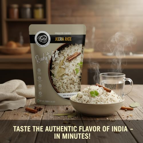 Image of FzyEzy Freeze-Dried Jeera Rice | Ready-to-Eat Instant Meal | Authentic Indian Cumin Rice | No Preservatives | Travel-Friendly Pack (75g)