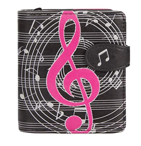 Musical Note Small Zipper Women's Bi-Fold Wallet (Fuschia)