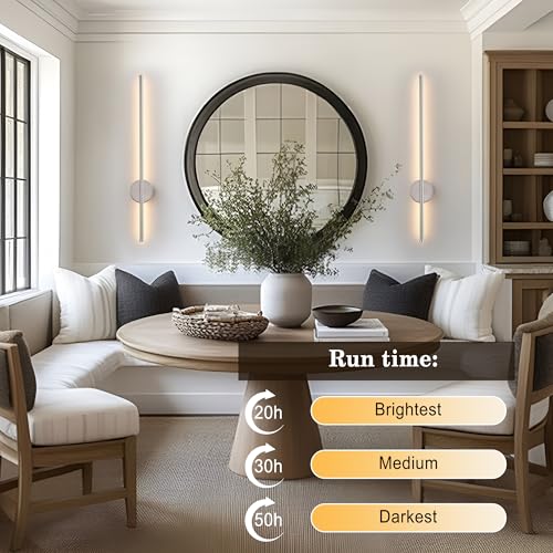 Image of Battery Operated Modern Wall Sconces, Dimmable Wireless Wall Light Set of Two with Remote Control, 3 Color Temperatures, Rechargeable LED Wall Sconce for Bedroom, Living Room,Hallway, 23.6 Inch Nickle