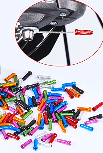 Partstock Anodic Oxidation Multicolour Aluminum Alloy Road/Mountain Bicycle Bike Brake/Shifter Cable End Cap Cable Tips Crimps - Pack of 50