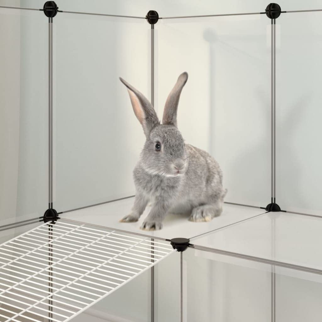 Kleintierkäfig mit Leiter, Kleintiergehege, Katzenlaufstall, 2-Stöckige Haustierkäfig für Katzen, Hasen, Chinchillas, Transparent 142x74x93 cm PP und Stahl
