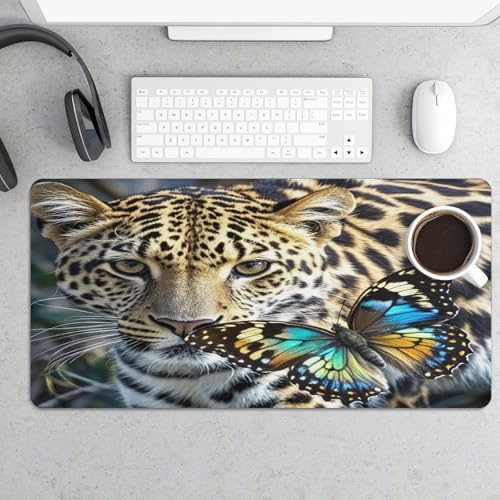 Leopard and Butterfly Desk Pad Waterproof Writing Mouse Pad Large Office Desk Mat miniatura 5