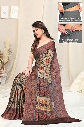 Image of MIRCHI FASHION Women's Ready to Wear 1 Minute Drape Chiffon Printed Saree with Blouse Piece