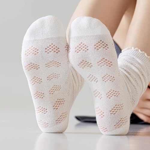 4-Pair Women's Cotton Ankle Socks with Cute Turn-Cuff Casual Love Mesh Socks For Everyday Wear3