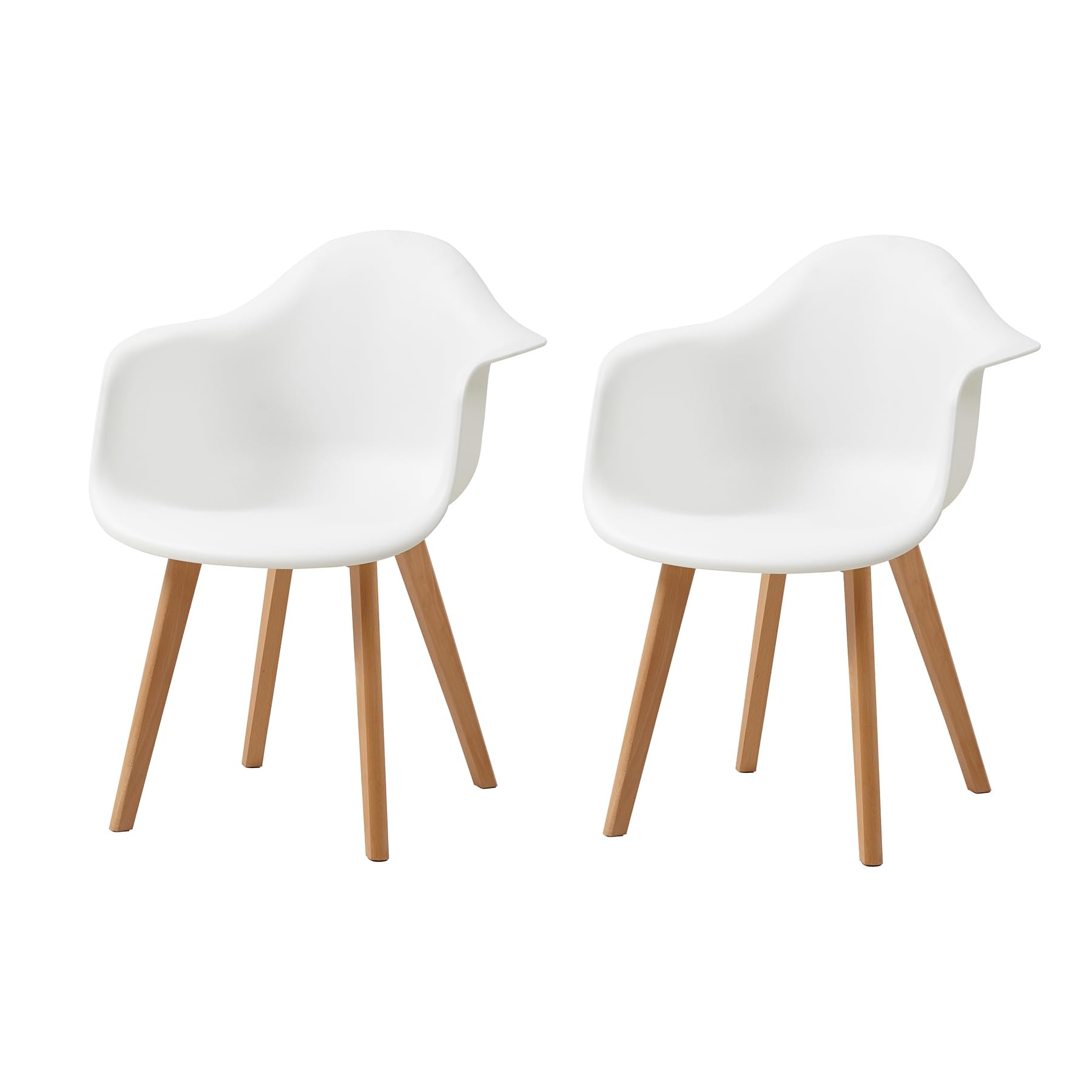 Set di 2 Sedie da Pranzo con Braccioli, Sedute in PP, Bianco | Design Nordico, Polipropilene e Faggio, Resistenti, Facili da Pulire, Fino a 125kg. per Cucina, Sala, Ufficio, Caffè.