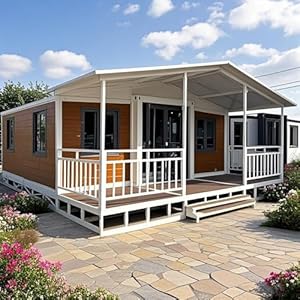 Expandable Prefab Tiny Home for Adults – Foldable Modular Container House with Bedroom, Bathroom & Kitchen | Portable Prefabricated Living Unit with Porch for Vacation, Guest House, Off-Grid Cabin