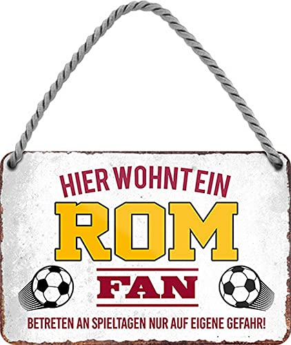 Targa Da Parete In Metallo Vintage – Scritta "Hier Wohnt Ein ROM" (Qui Vive Un Romanista) – 18x12 Cm – Regalo Per Tifosi Di Calcio E Collezionisti – Multicolore