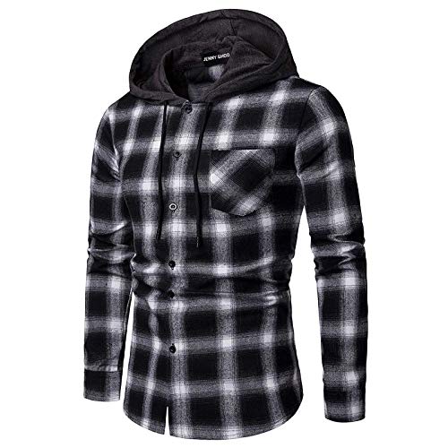 Flannel Hoodie for Men Hooded Flanel Shirt with Hood Lightweight Plaid Men's Casual Button-Down Shirts3