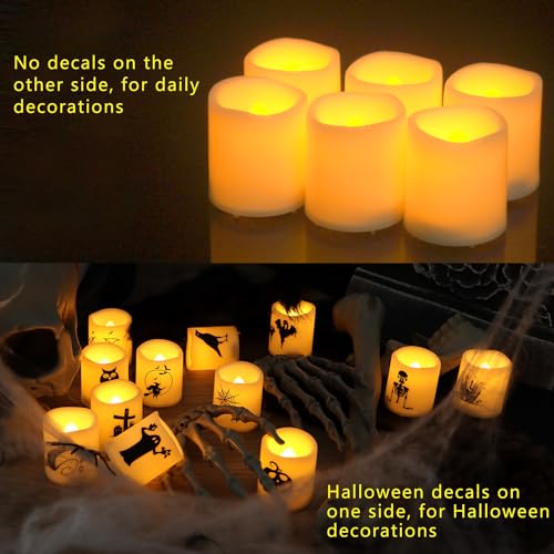 Image of Halloween Battery Operated Flameless LED Votive Candles with Decals 12 PCS