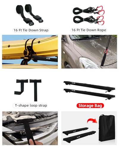 Image of Abahub Soft Roof Rack Pads System for Surfboard, Kayak, Canoe 44 Inch | Car Roof Rack Pads Use with Cross Bar, with 2 Tie Down Straps, 2 Tie Down Ropes, 2 Hood Loops and Storage Bag