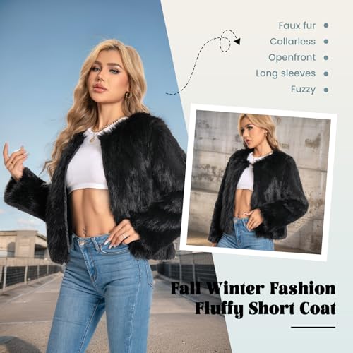 Fur Coat for Women,Faux Furry Long Sleeve Cropped Fluffy Jacket Open Front Coat Shaggy Warm Fall Winter Outerwear.4